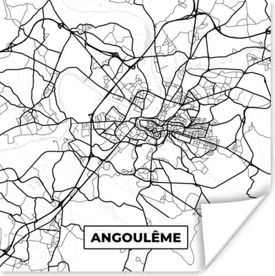 Poster Angoulême - Stadskaart – Plattegrond – Kaart – Frankrijk - Zwart wit - 100x100 cm XXL