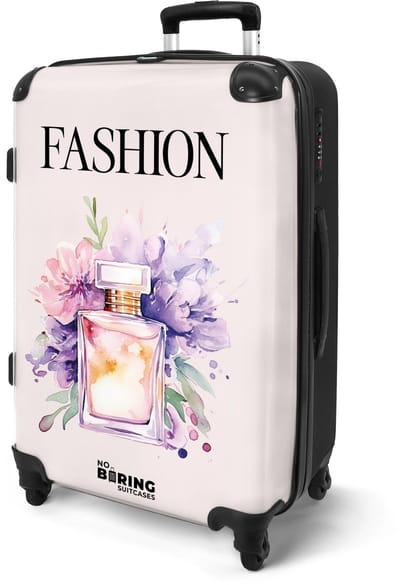 NoBoringSuitcases.com® - Koffer groot - Rolkoffer lichtgewicht - Fashion - Lichtroze met bloemenparfum - Reiskoffer met 4 wielen - Grote reis trolley XL - Luggage suitcase - Hardcase reistrolley medium - 20 kg bagage