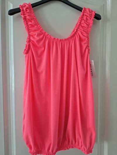 Dames ballontop Julliet-effen neon koraal oranje-mouwloos-Maat XL/XXL-top