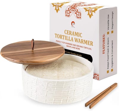 Tortilla Warmer - Brood Warmer - Warm Eten Houden - Luchtdichte Houten Deksel - 20 cm Diameter - Natuurlijk Hout