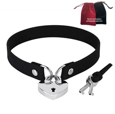 Choker hart met slot – Gothic PU-leer Halsketting – Verstelbaar – Geschikt voor 40 cm hals
