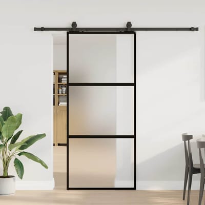 vidaXL - Schuifdeur - met - beslagset - 90x205 - cm - gehard - glas - zwart