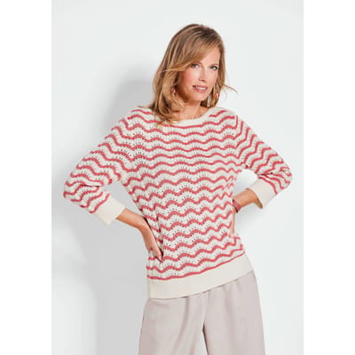 Tricot pullover met 3/4-mouwen - cremeweiß / koralle - Gr. 22 van Goldner Fashion