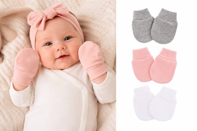 3 Paar Baby Krabwantjes Newborn Meisje – Anti Krabwanten 0-3 Maanden – Zacht Katoen – Roze, Grijs & Wit – Baby Wantjes