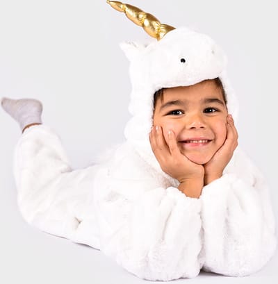 Den Goda Fen jumpsuit eenhoorn verkleedpak - unicorn kostuum 4-5 jaar.