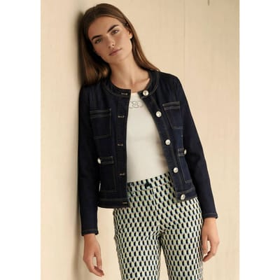 Elegant jeansjasje zonder kraag - donkerblauw - Gr. 40 van Goldner Fashion