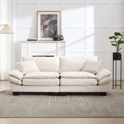 Moderne en comfortabele beige fluwelen tweezitsbank, middelzachte zit, geschikt voor woonkamer, slaapkamer en kantoor.