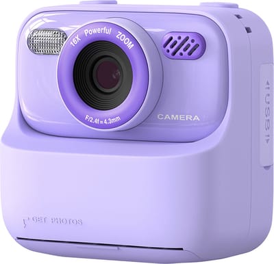 Kiraal 3-in-1 Digitale Kindercamera - Instant Print & Selfie - Inclusief 3 Fotorollen & 32GB SD Kaart - Vlog- en Speelcamera met Games - Camera - Met Nederlandse Handleiding - Paars