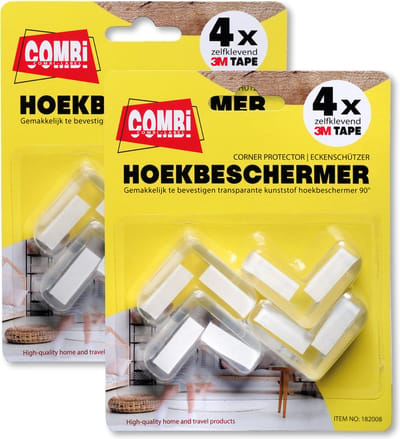 3M Zelfklevende hoekbeschermer 8 stuks Combi-Label hoekbeschermer transparant - Kinderbeveiliging - Kind - Baby - Tafelhoek Beschermers - Beschermhoeken - Veiligheid Baby Peuter en Kind - Zelfklevende tafelhoek beschermers -  Tafelhoekjes bescherming