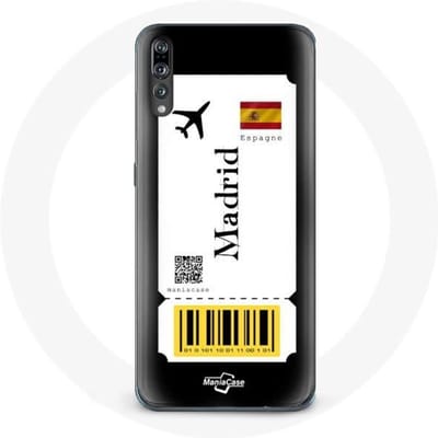 Coque - Huawei - P20 - Souple - Noir - Billet d'avion Madrid Espagne