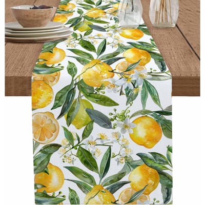Lente Citroenbladeren Linnen Tafel Runner Commode Sjaal Decor Zomer Geel Groen Botanische Bloem Tafel Lopers Eettafel Decor 150x33cm yellow