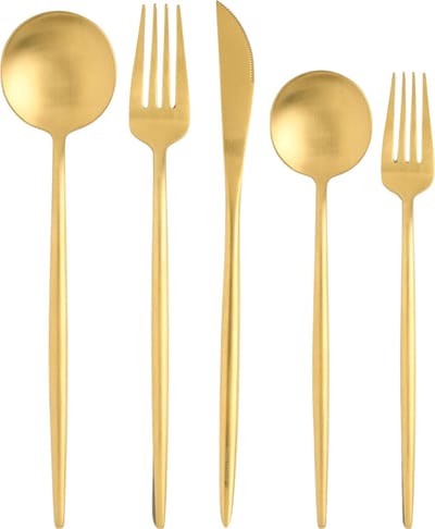 House of Husk Mat Bestekset 5 Delig - Zilver - RVS - 1 Persoons Set - Vaatwasserbestendig - Mat Goud