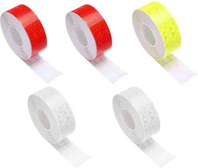 5-stuks Reflecterende tape - Reflecterende stickers - Waarschuwingstape - Zelfklevende reflecterende stickers - Zelfklevend - 2,5 cm * 3 m - Geschikt voor auto's, vrachtwagens, fietsen, helmen, enz. - Geel, wit, rood