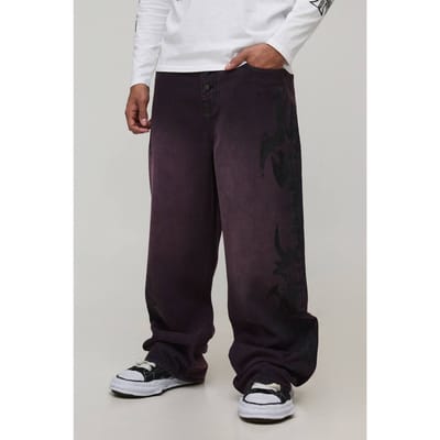 Gothic Bedrukte Overdye Wijde Pijpen Jeans | Purple | Size 28R