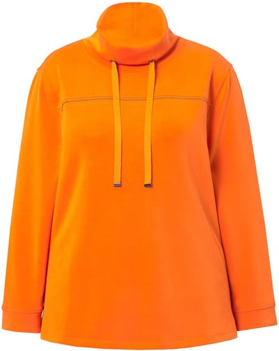 Ulla Popken - Dames - Sweatshirt siersteentjes classic opstaande kraag 3/4-mouw - Clementine - Maat 42+