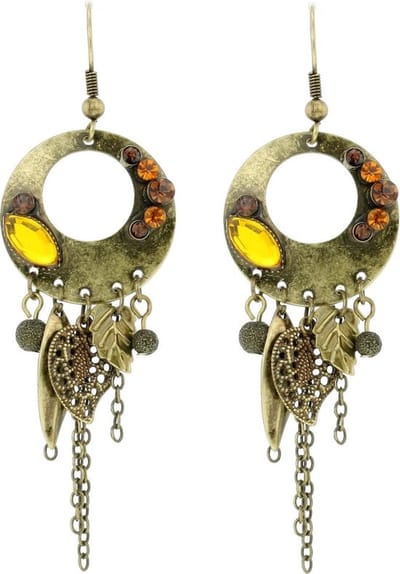 Behave - Oorhangers met blaadjes en amber steentjes - boho festivalstijl