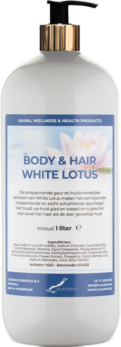 Body & Hair White Lotus 1 liter met gouden pomp - 2 in 1 voor lichaam en haar