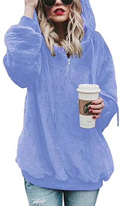 Dames Teddy Fleece Hoodie 1/4 Rits Casual Sweatshirt met Zakken - Warm en Comfortabel