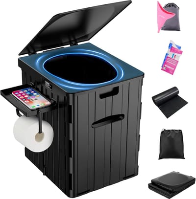Opvouwbaar draagbaar toilet voor volwassenen - extra groot 154 "H - afneembare telefoonplank - waterdicht - porta potje deksel - kamperen wandelen - lange roadtrips auto