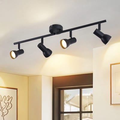 NETTLIFE Opbouwspot GU10 - 4-Lichts - zwart - Metaal - met creatief ontwerp - 350° draaibar Wandspot - Moderne Plafondlamp - voor Slaapkamer | Keuken | Hal | Woonkamer - L 60.5cm-excl. lichtbron
