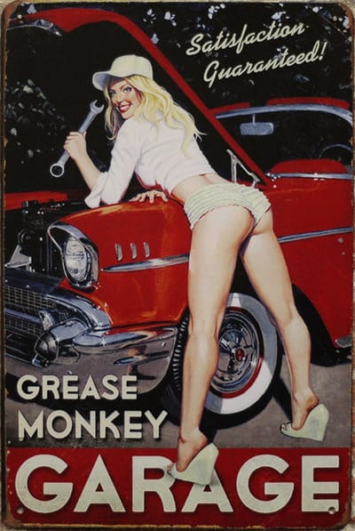 Wandbord - Garage grease monkey - Metalen wandbord - Mancave - Mancave decoratie - Retro - Metalen borden - Metal sign - Bar decoratie - Tekst bord - Wandborden – Bar - Wand Decoratie - Metalen bor