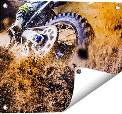 Gards Tuinposter Motorcross Wiel met Modder - 50x40 cm - Tuindoek - Tuindecoratie - Wanddecoratie buiten - Tuinschilderij