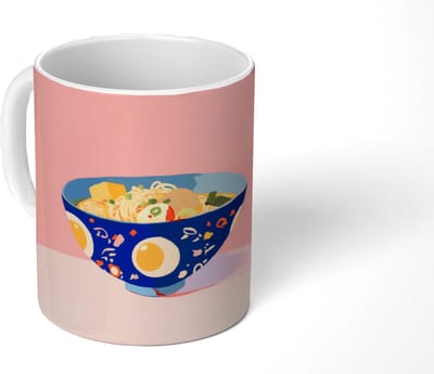Mok - Koffiemok - Noodles - Kom - Blauw - Illustratie - Mokken - 350 ML - Beker - Koffiemokken - Theemok