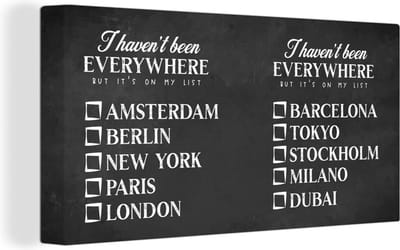 Canvas Schilderij Spreuken - Quotes - I haven't been everywhere but it's on my list - Berlijn - 40x20 cm - Wanddecoratie