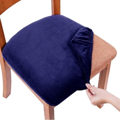Fluwelen Stoelhoezen voor Eetkamer Stretch Zachte Stoelzittinghoes Afneembaar Anti-vuil Stoelbeschermer Hotel Bruiloft Stoelen Decoratie 1 Piece blue