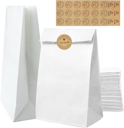 Allecta - Papieren zakjes wit 24 x 13 x 8 cm - 50 stuks - Adventskalender met stickers - Kraftpapieren zakjes - Geschenkzakjes bruiloft