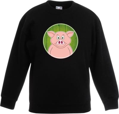 Kinder sweater zwart met vrolijke varken print - varkens trui - kinderkleding / kleding 98/104