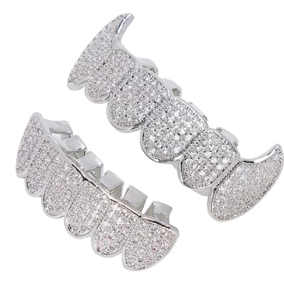 Hip Hop Tanden Set Bling Tanden Decoratie voor Halloween Feest Optreden zilver