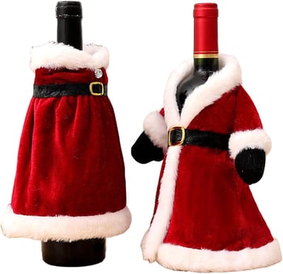 Wijn Fles Hoes - Wijnfles Verpakking - Kerstversiering - 2 stuks - Kerst wijnfleshoes - Flessen Cadeau - Luxe jurkontwerp - geschikt voor kerstfeest, Kerstmis, verjaardag, bruiloft, familiebijeenkomst - nieuwe stijl 2025