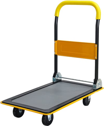 MODFU - Platformwagen - Inklapbaar - 360° Zwenkwielen - Voor Laden En Opslag - Staal - Geel - 150 Kg