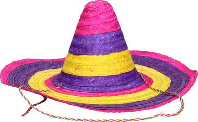 Grote gekleurde verkleed sombrero hoed - Set van 2x stuks - Dia 50 cm - Mexicaanse verkleed accessoires - Stro - volwassenen