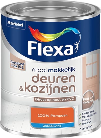 Flexa - Mooi Makkelijk Deuren & Kozijnen Zijdeglans - 100% Pompoen - Mengverf - 750 Ml
