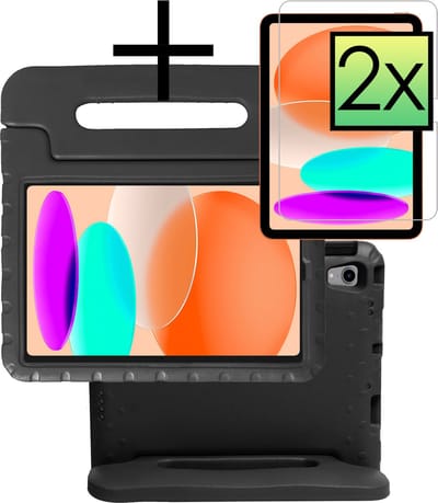Hoes - Geschikt voor Apple iPad A16/A18 (2022/2025/2026) - 10.9 & 11 inch (10e, 11e & 12e generatie) - Met 2x Screenprotector - Kinderhoes Shockproof Bumper - Kidsproof Case - Tablet Hoesje - Kinder Cover - Zwart