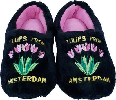 Elcee-Haly – Klomp sloffen – Zwarte Pantoffelklomp met Tulpen boeket – Warme sloffen – Zwart / Roze – Maat 18/19