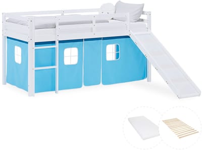 Homestyle4u Hoogslaper - 90x200 cm - Blauw - met lattenbodem en matras