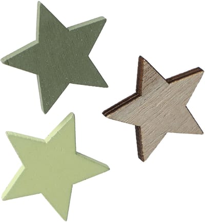 Sterren decoratieve houten sterrenschudders naturel groen Ø3,5cm 72 st