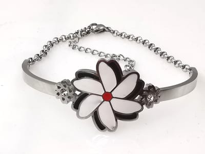 Melati - armband 17 +5.5 cm – halve gebogen - Herdenkingen - symbool - Zilverkleur - RVS, - Indische Jasmijn - Heel erg gewaardigd om te dragen - Respect – Herdenking een echte eyecatchers.
