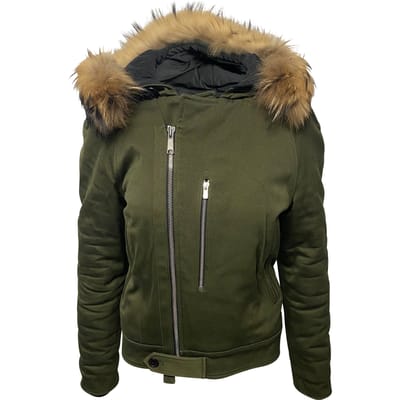Sandro Paris parka met capuchon en bontkraag in groene katoenen uitvoering