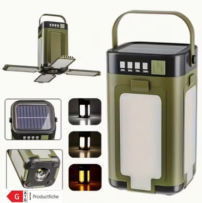 Draagbare Campinglamp & Zaklamp – Zonne-energie LED Lantaarn met 6 Lichtmodi – Opvouwbaar & Oplaadbaar – Noodlamp - Noodpakket - Zonnepaneel