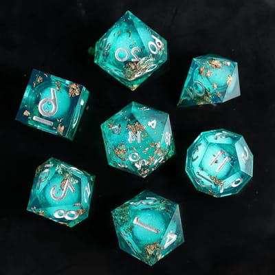 RPG Dobbelstenen Set - Veelvlaks Dobbelstenen - Rollenspellen Spelen - Gouden Folie Drijfzand - 7 Stuks - Donker Groen
