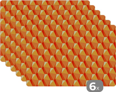 Placemat - Placemats kunststof - Oranje - Patronen - 3D - 45x30 cm - 6 stuks - Hittebestendig - Anti-Slip - Onderlegger - Afneembaar