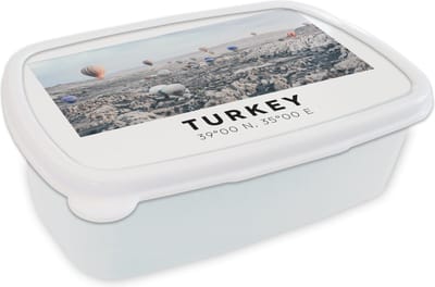 Broodtrommel Wit - Lunchbox - Brooddoos - Turkije - Cappadocië - Luchtballon - 18x12x6 cm - Volwassenen