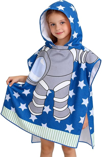 Kinderbadponcho - Microfiber kinderbadhanddoek - Poncho met capuchon - Kindercape met cartoonprint - Absorberende en sneldrogende zwemhanddoek - Kinderstrandponcho met capuchon - Geschikt om te baden, in het zwembad en om te zwemmen