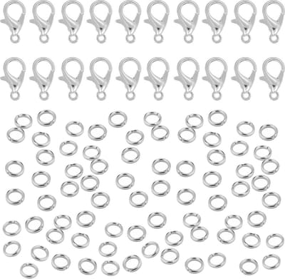 Fako Bijoux® - Karabijn Sluitingen 12mm & Ringetjes 5mm - Zilverkleurig - 120 Stuks