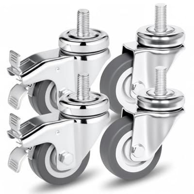 Zwenkwielen 50 mm met Rem, Set van 4, Geschikt voor Zware Belasting tot 160 kg - Meubeltransportwielen voor Werkplaatsen en Meubels