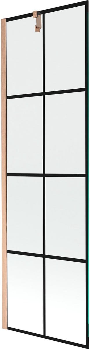 Mexen Next 1-delige douchewand 60 x 150 , zwart raster, geborsteld koper - 895-060-000-00-77-65